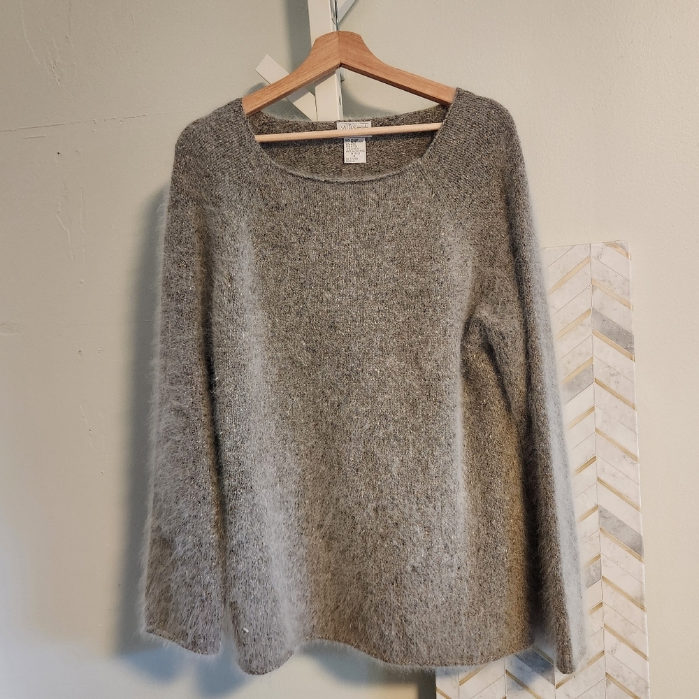 Angora Rabbit Hair Wool Blend Fuzzy‎ Gray Sweater XL Willi Smith Vintage